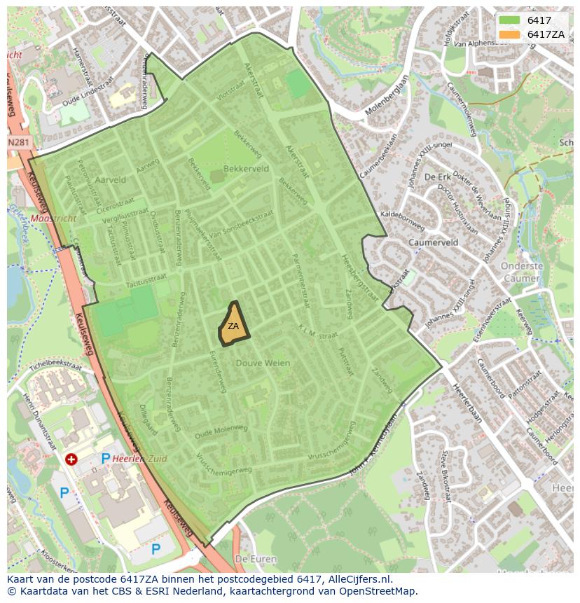 Afbeelding van het postcodegebied 6417 ZA op de kaart.