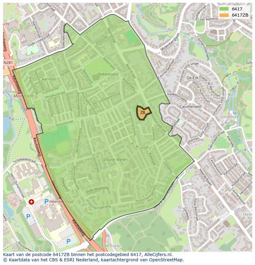 Afbeelding van het postcodegebied 6417 ZB op de kaart.