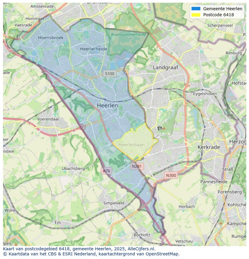 Afbeelding van het postcodegebied 6418 op de kaart.