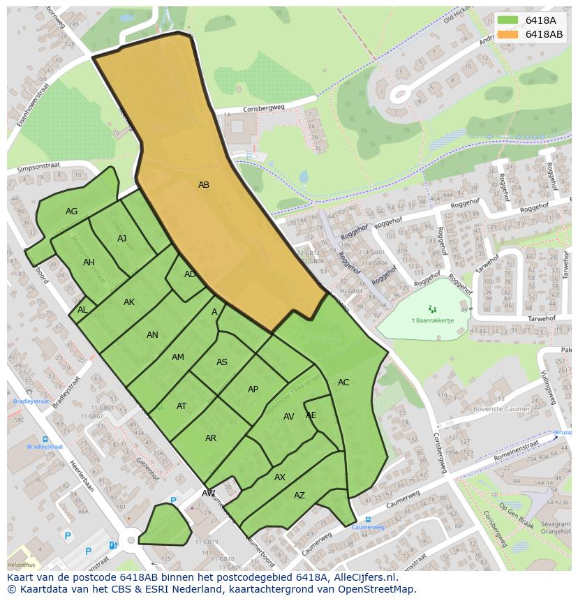 Afbeelding van het postcodegebied 6418 AB op de kaart.