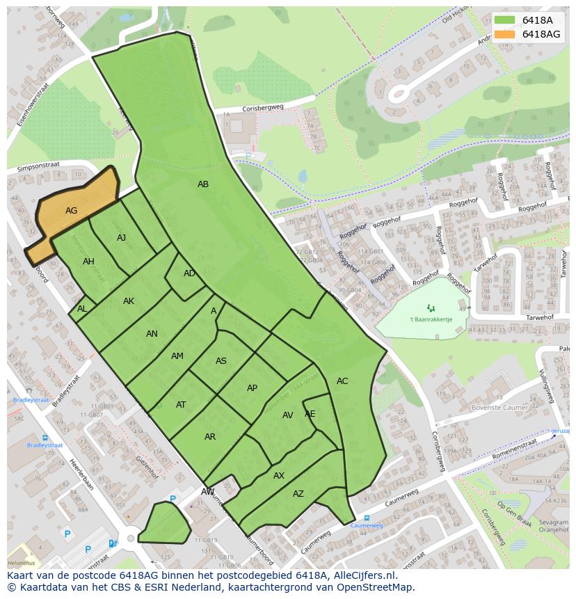 Afbeelding van het postcodegebied 6418 AG op de kaart.