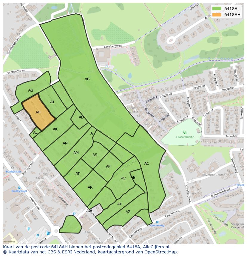 Afbeelding van het postcodegebied 6418 AH op de kaart.