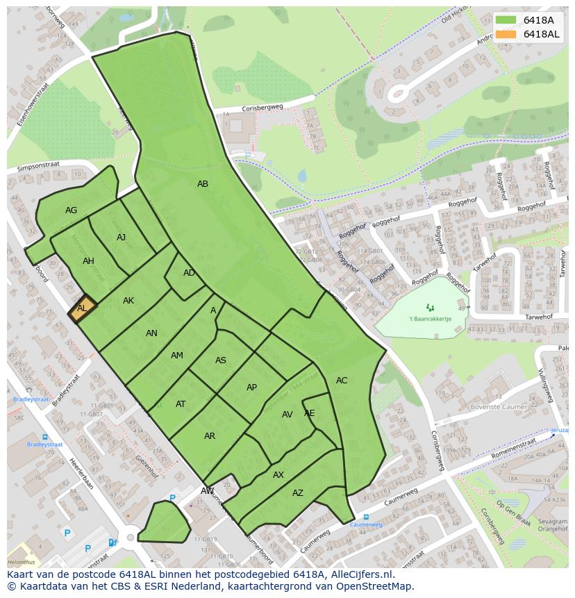 Afbeelding van het postcodegebied 6418 AL op de kaart.