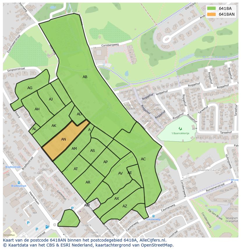 Afbeelding van het postcodegebied 6418 AN op de kaart.