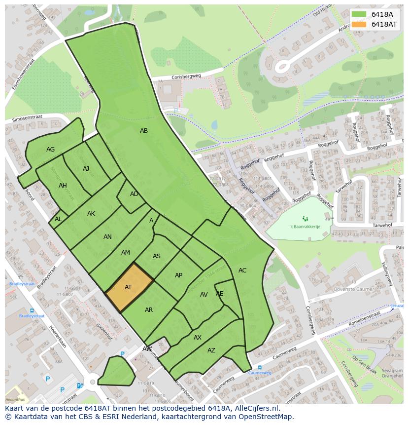 Afbeelding van het postcodegebied 6418 AT op de kaart.