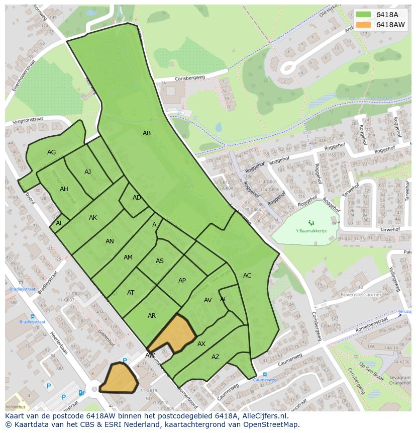 Afbeelding van het postcodegebied 6418 AW op de kaart.