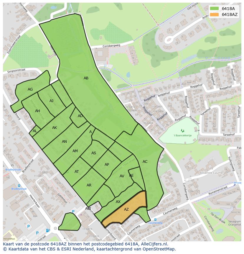 Afbeelding van het postcodegebied 6418 AZ op de kaart.