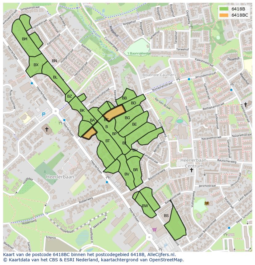 Afbeelding van het postcodegebied 6418 BC op de kaart.