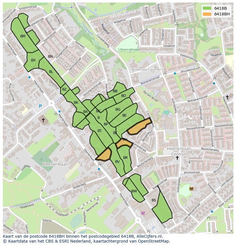 Afbeelding van het postcodegebied 6418 BH op de kaart.