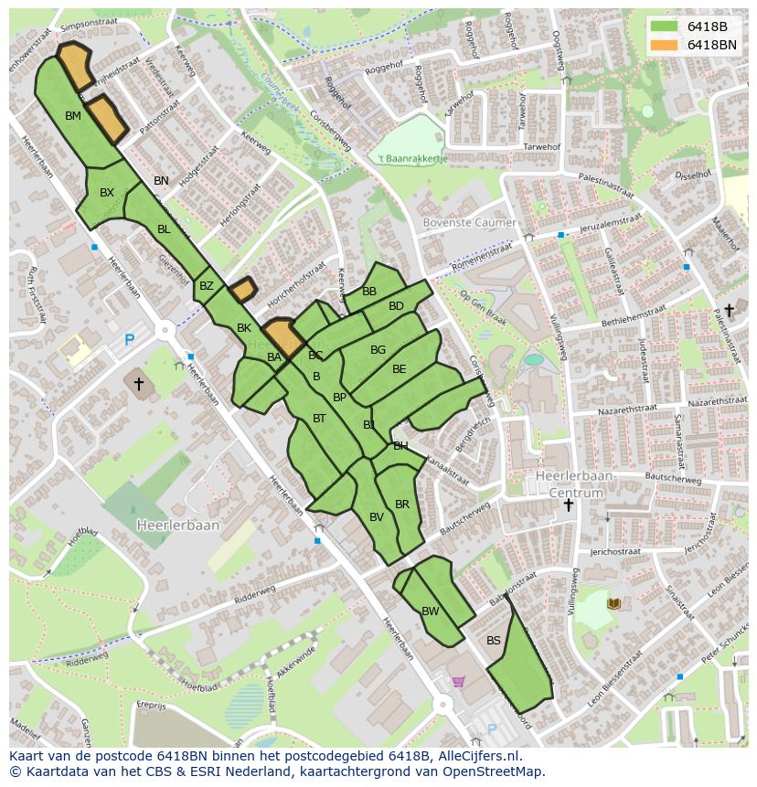 Afbeelding van het postcodegebied 6418 BN op de kaart.