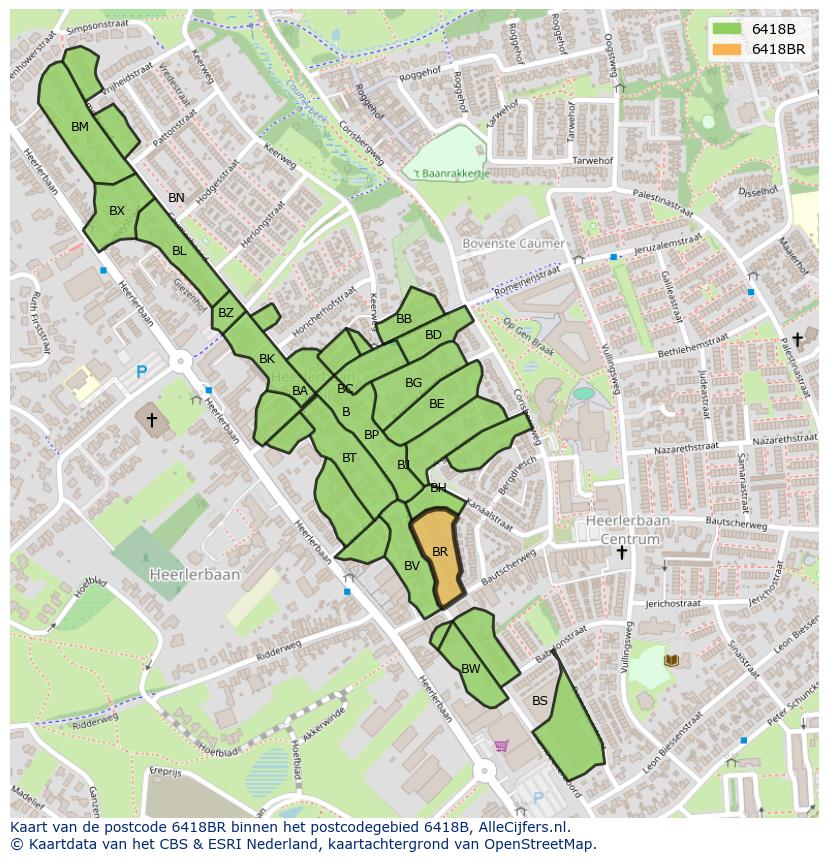 Afbeelding van het postcodegebied 6418 BR op de kaart.