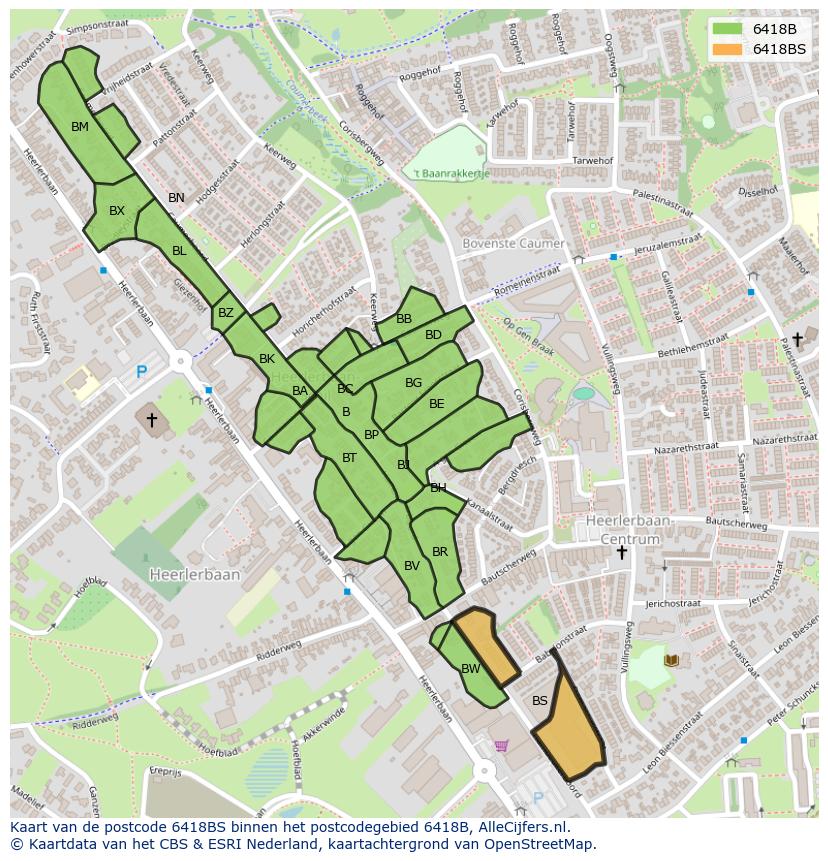 Afbeelding van het postcodegebied 6418 BS op de kaart.