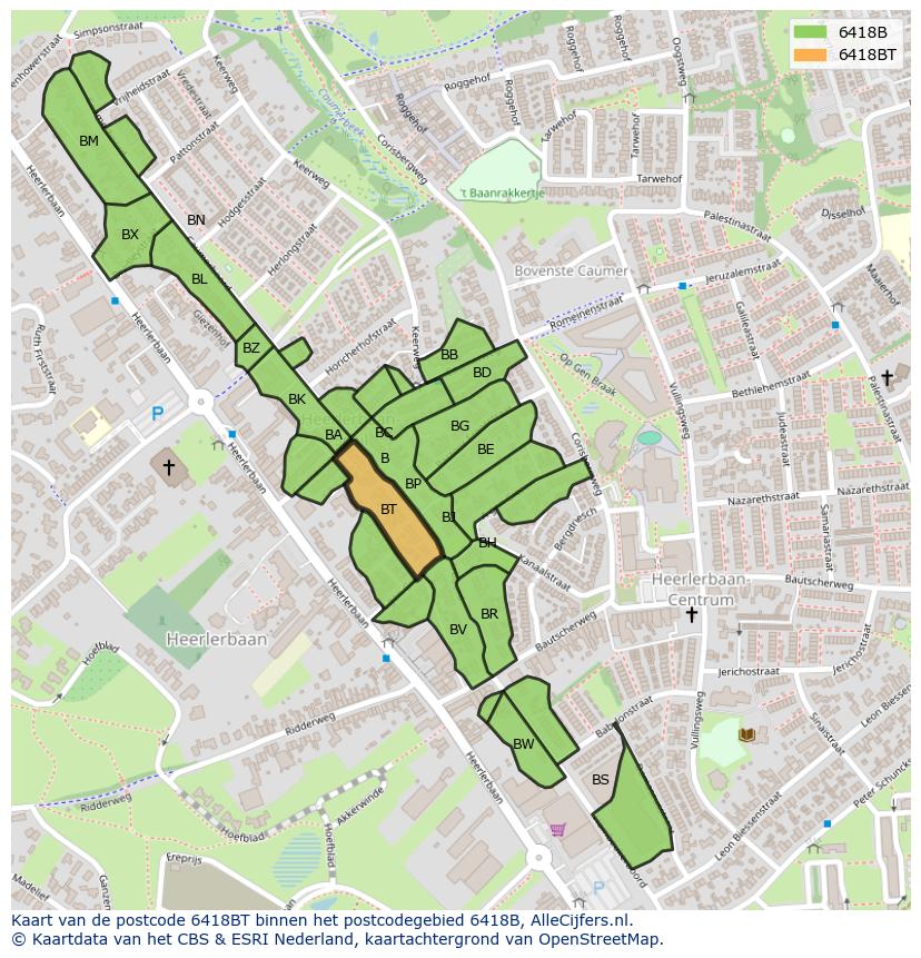 Afbeelding van het postcodegebied 6418 BT op de kaart.
