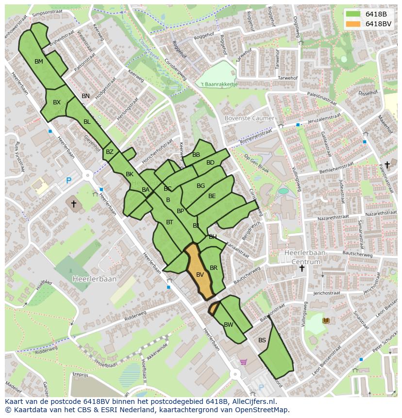 Afbeelding van het postcodegebied 6418 BV op de kaart.