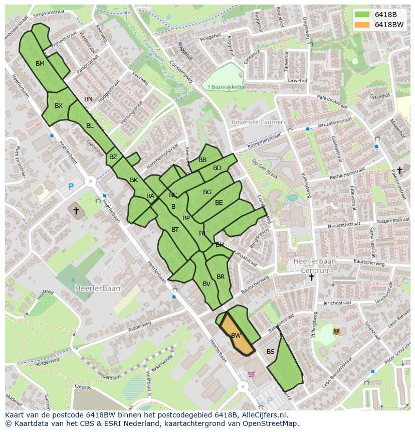 Afbeelding van het postcodegebied 6418 BW op de kaart.