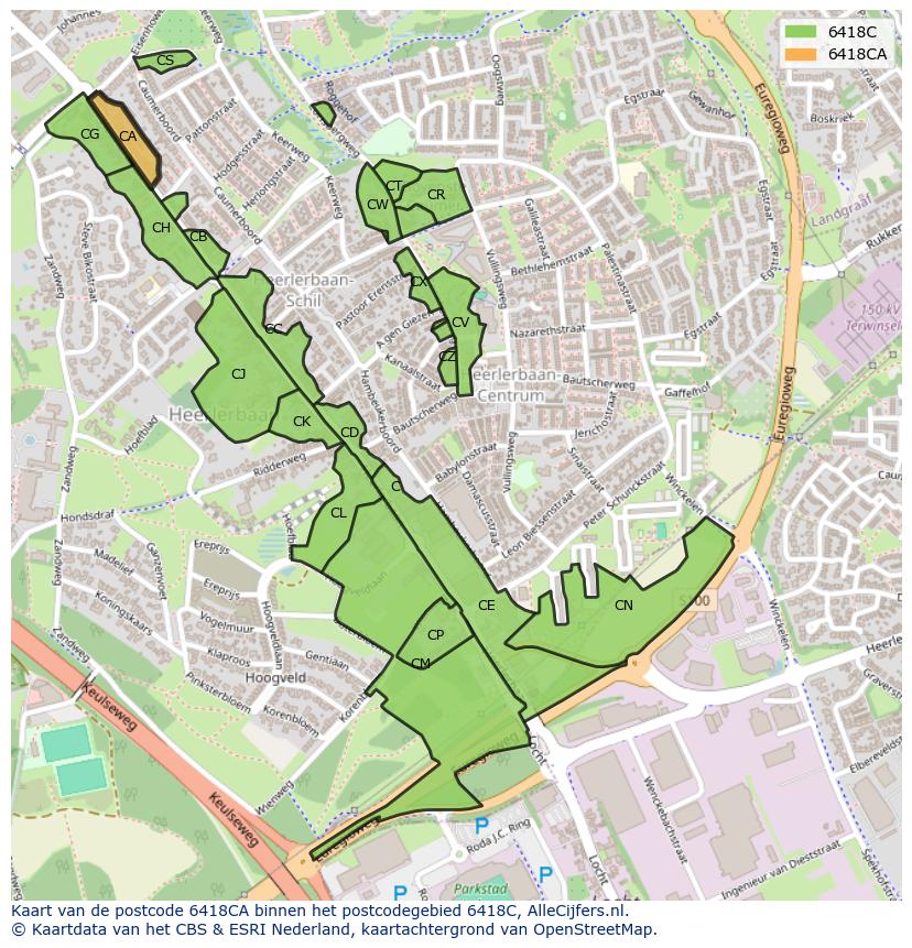 Afbeelding van het postcodegebied 6418 CA op de kaart.