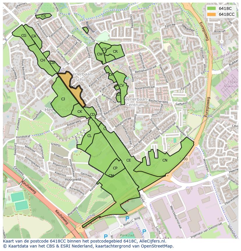 Afbeelding van het postcodegebied 6418 CC op de kaart.