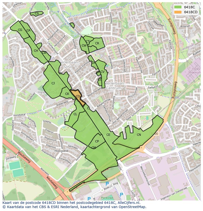 Afbeelding van het postcodegebied 6418 CD op de kaart.