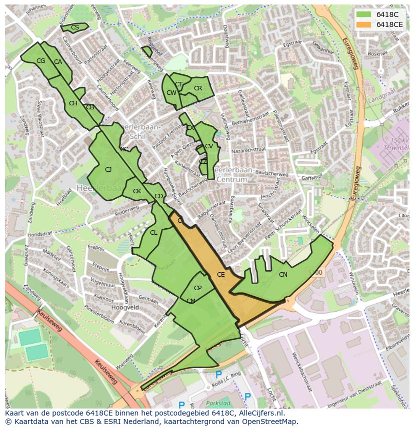 Afbeelding van het postcodegebied 6418 CE op de kaart.