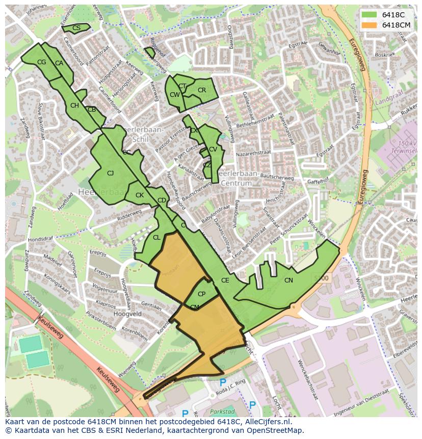 Afbeelding van het postcodegebied 6418 CM op de kaart.