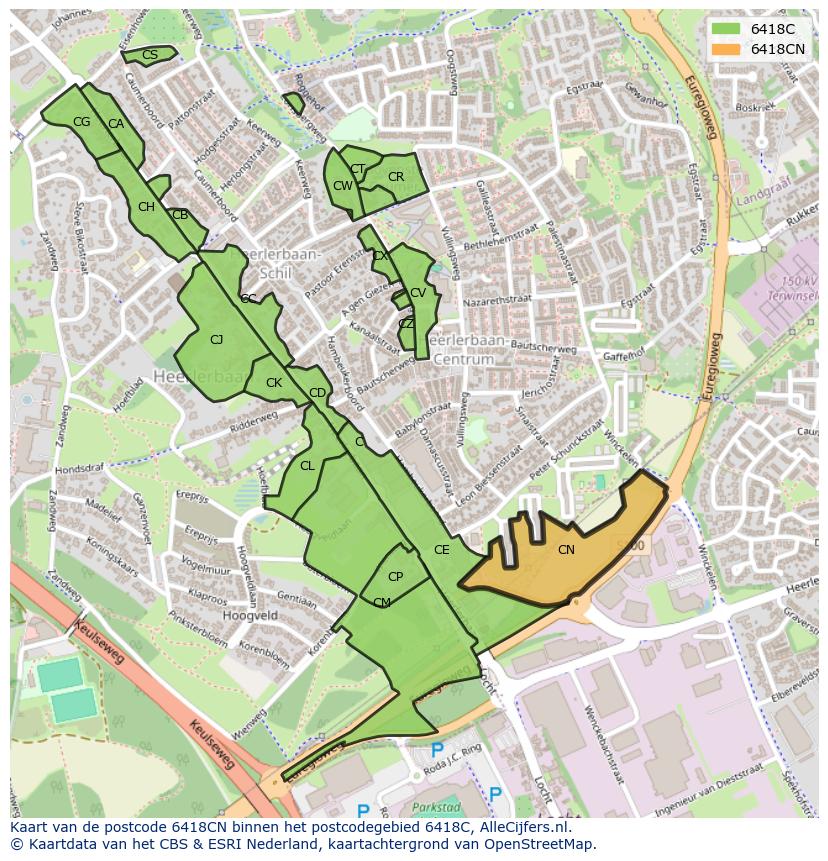 Afbeelding van het postcodegebied 6418 CN op de kaart.