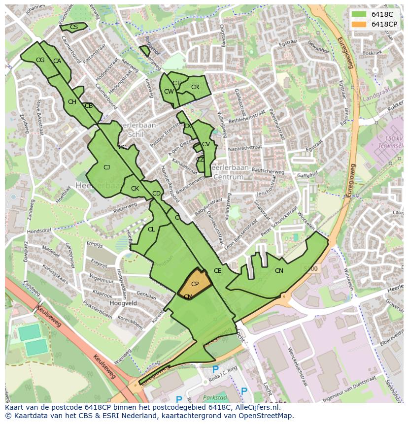 Afbeelding van het postcodegebied 6418 CP op de kaart.