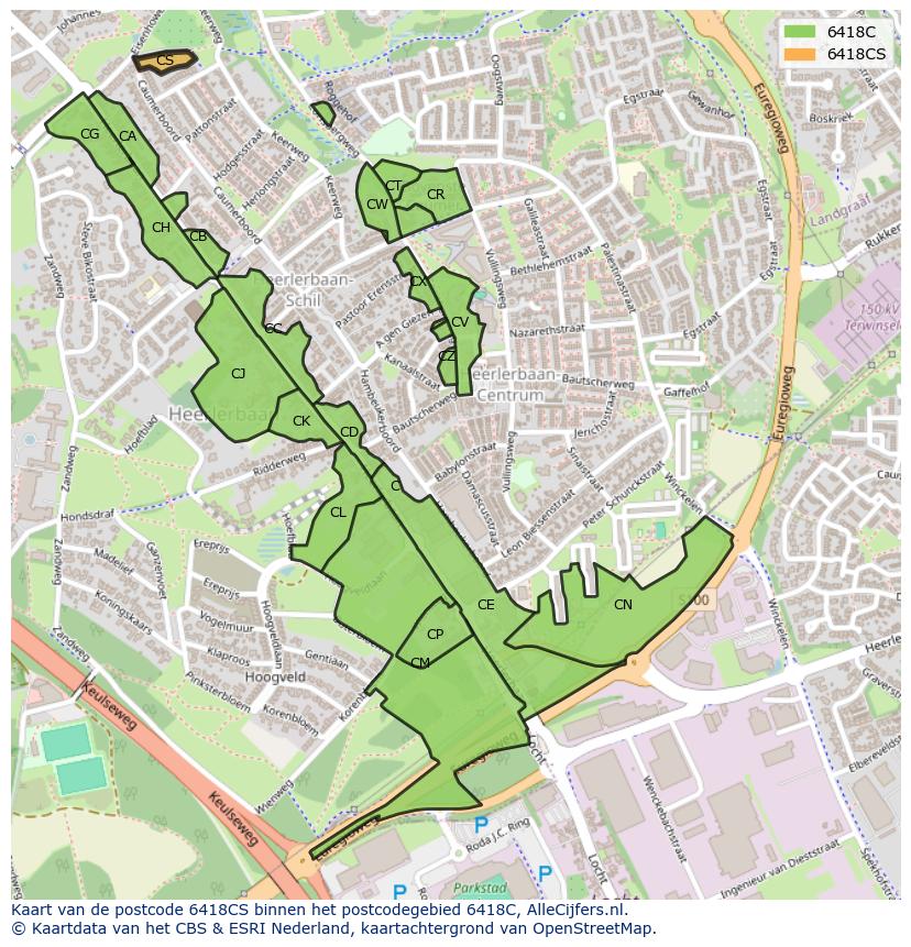 Afbeelding van het postcodegebied 6418 CS op de kaart.