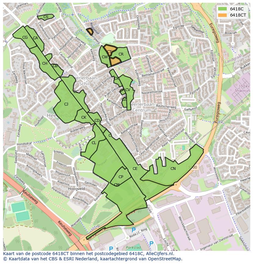 Afbeelding van het postcodegebied 6418 CT op de kaart.