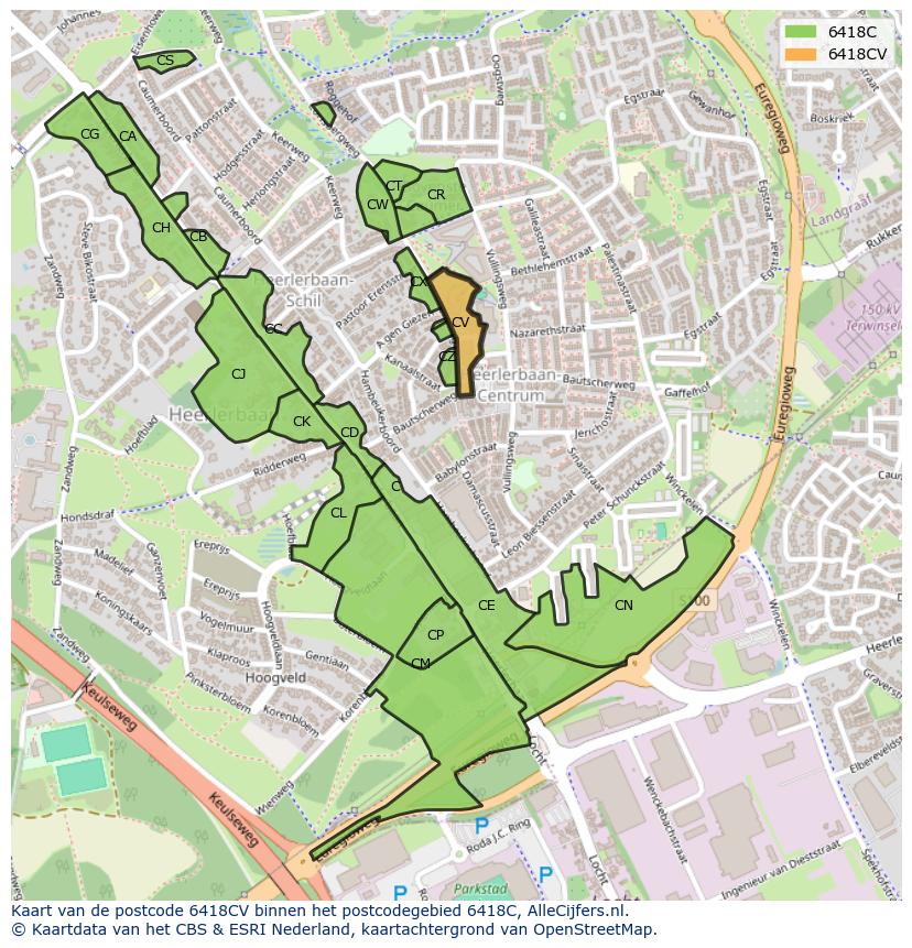 Afbeelding van het postcodegebied 6418 CV op de kaart.