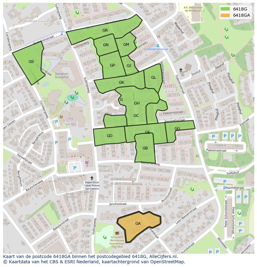 Afbeelding van het postcodegebied 6418 GA op de kaart.