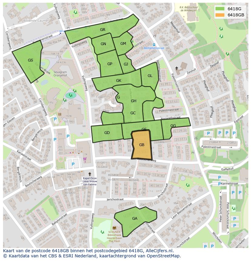 Afbeelding van het postcodegebied 6418 GB op de kaart.