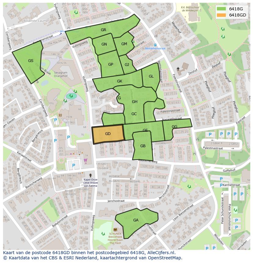 Afbeelding van het postcodegebied 6418 GD op de kaart.