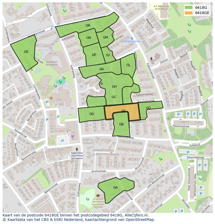 Afbeelding van het postcodegebied 6418 GE op de kaart.