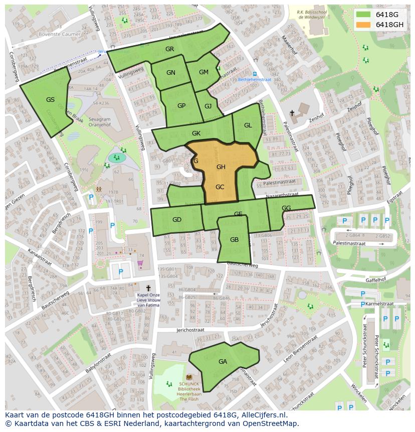 Afbeelding van het postcodegebied 6418 GH op de kaart.