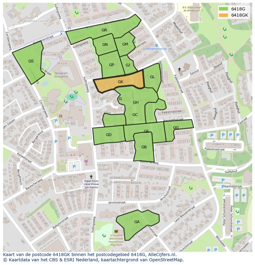 Afbeelding van het postcodegebied 6418 GK op de kaart.