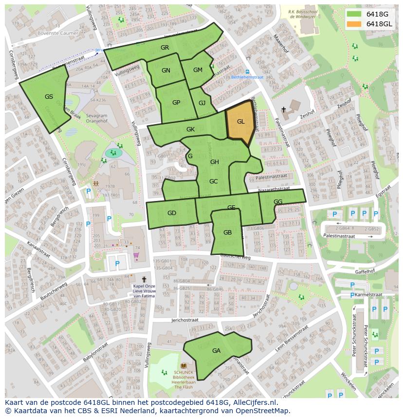 Afbeelding van het postcodegebied 6418 GL op de kaart.