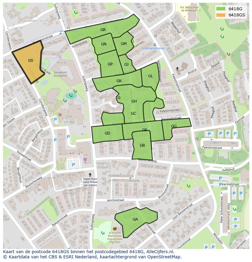 Afbeelding van het postcodegebied 6418 GS op de kaart.