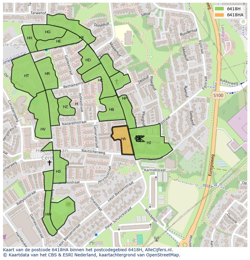 Afbeelding van het postcodegebied 6418 HA op de kaart.
