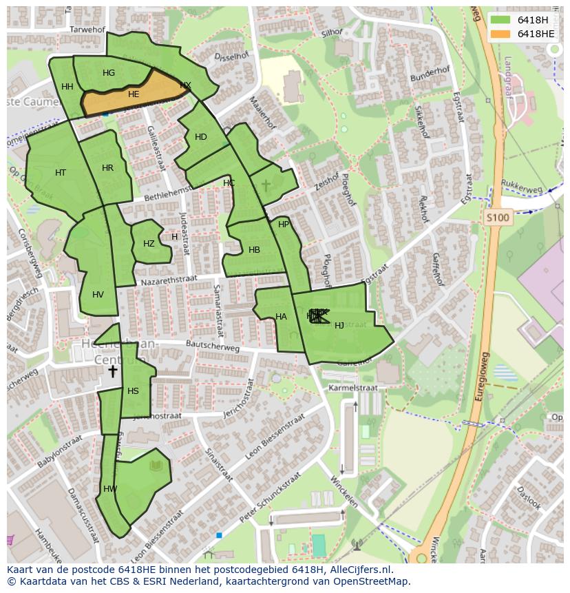 Afbeelding van het postcodegebied 6418 HE op de kaart.