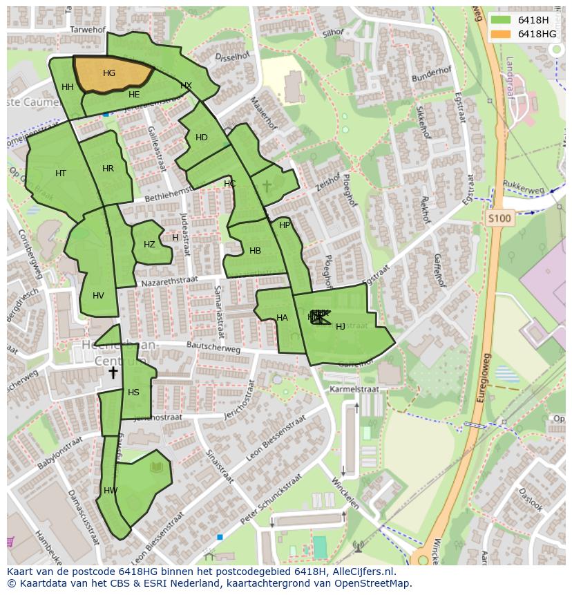 Afbeelding van het postcodegebied 6418 HG op de kaart.