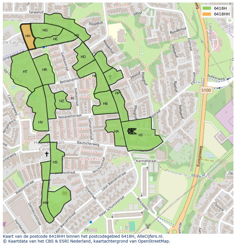 Afbeelding van het postcodegebied 6418 HH op de kaart.