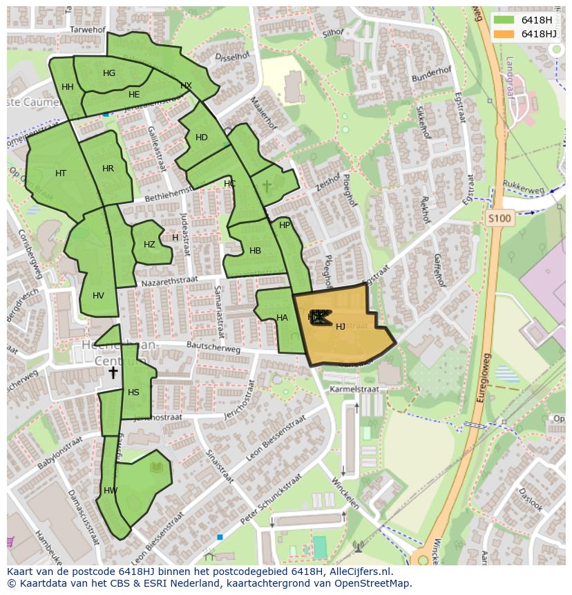 Afbeelding van het postcodegebied 6418 HJ op de kaart.