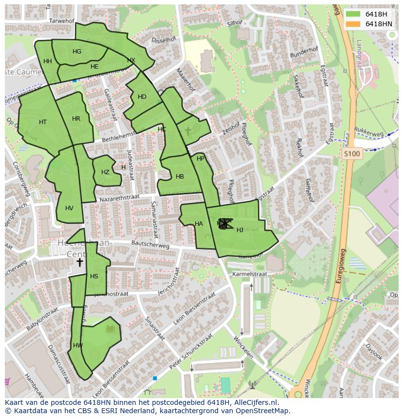 Afbeelding van het postcodegebied 6418 HN op de kaart.