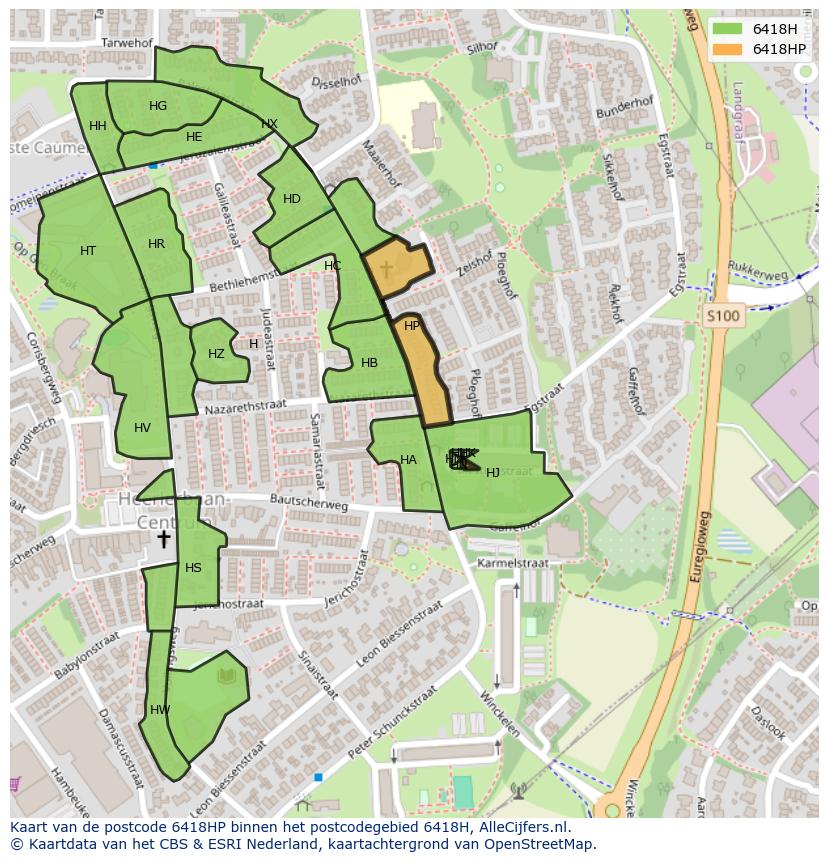 Afbeelding van het postcodegebied 6418 HP op de kaart.