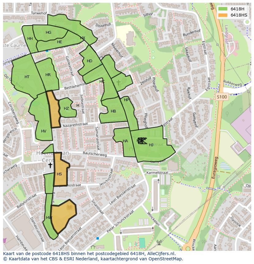 Afbeelding van het postcodegebied 6418 HS op de kaart.