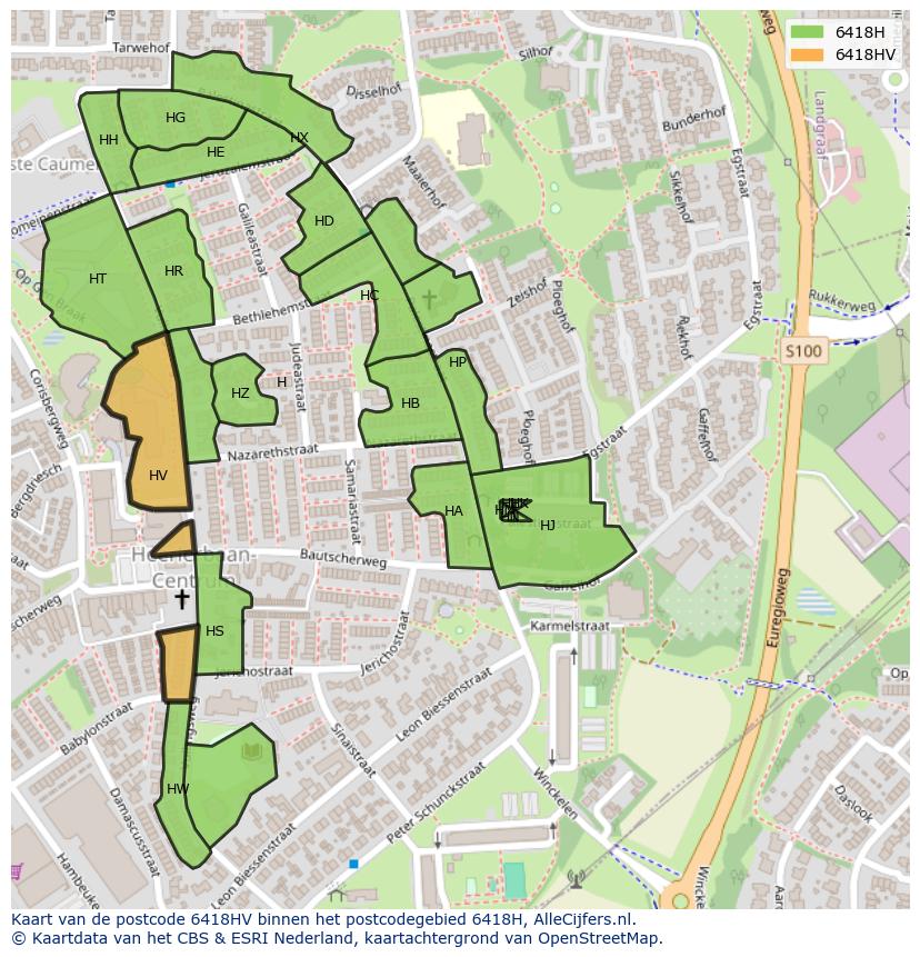 Afbeelding van het postcodegebied 6418 HV op de kaart.