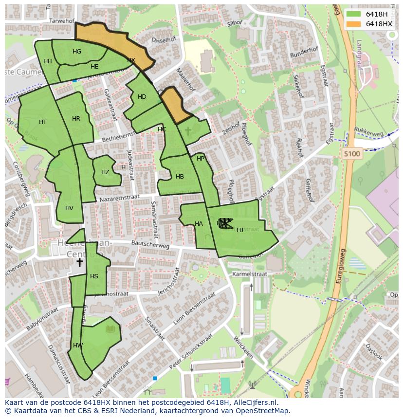 Afbeelding van het postcodegebied 6418 HX op de kaart.