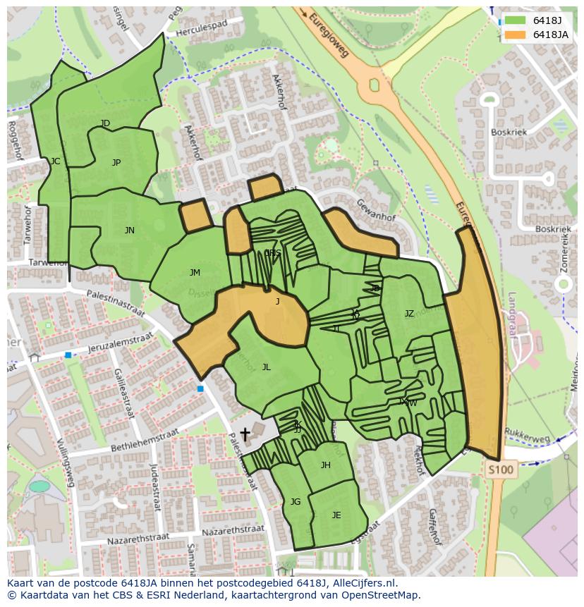 Afbeelding van het postcodegebied 6418 JA op de kaart.