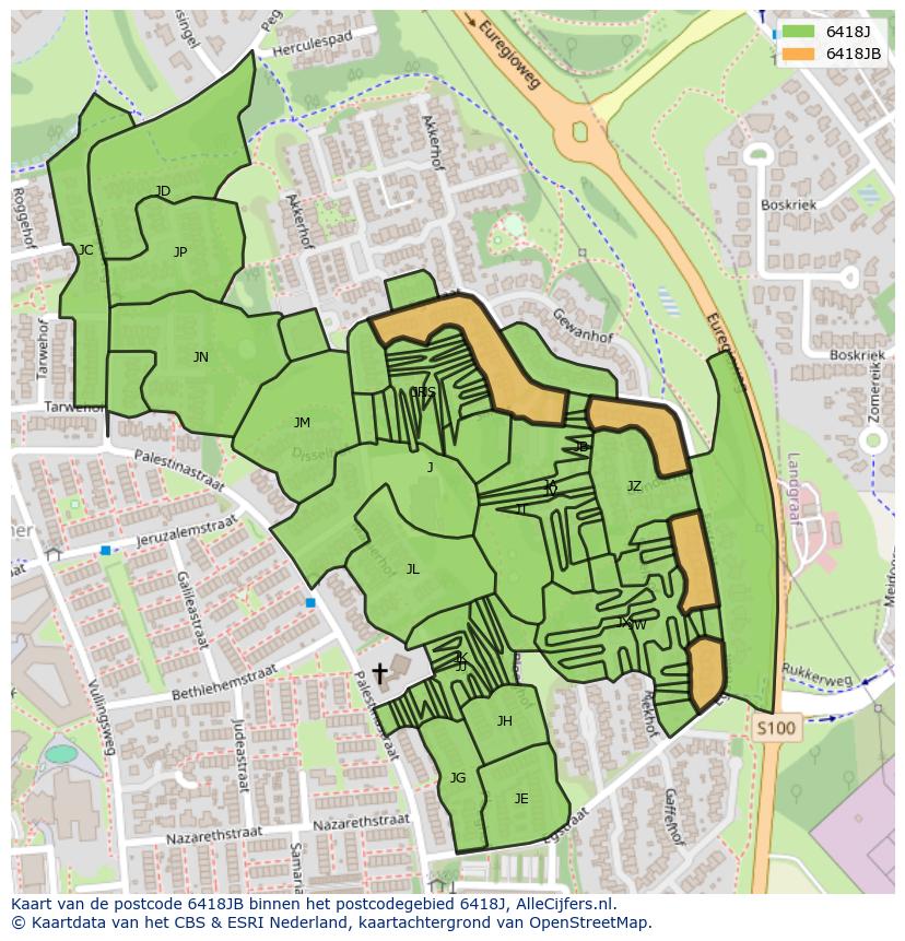 Afbeelding van het postcodegebied 6418 JB op de kaart.