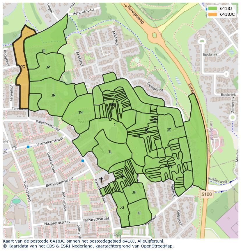 Afbeelding van het postcodegebied 6418 JC op de kaart.